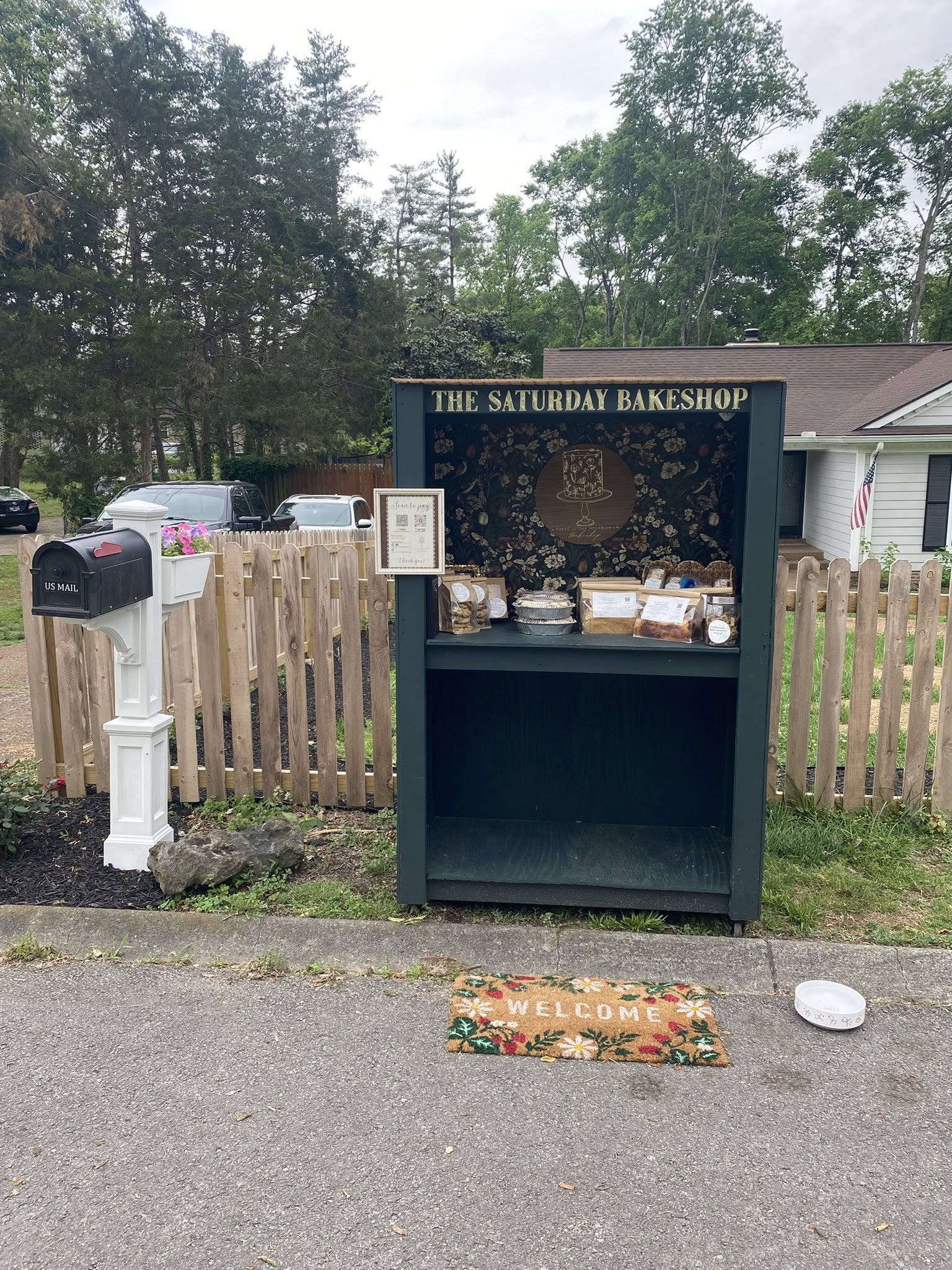 The Saturday Bakeshop unattended stand on Harpeth Knoll Road